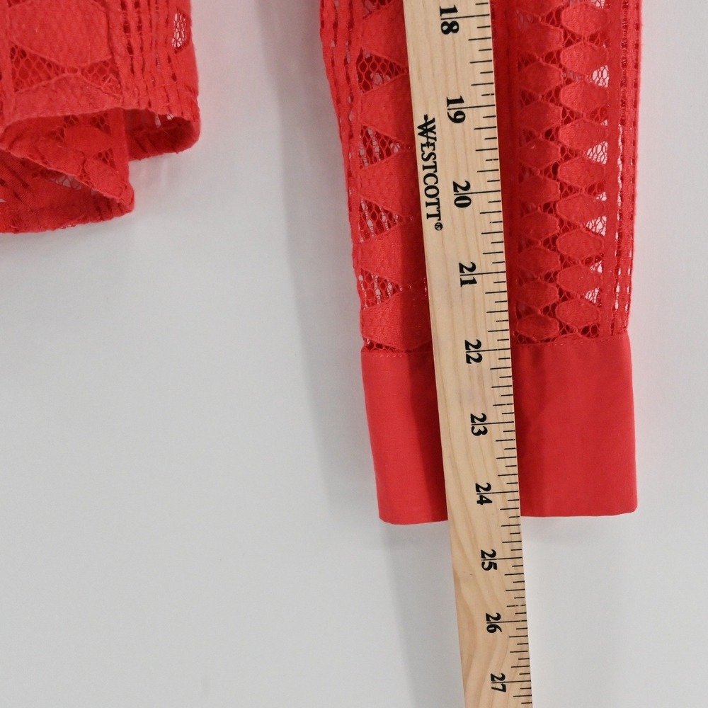 Anthropologie Lace Ruffle Neck Blouse Womens Size 4 Red Crochet Boho Eyelet Top - Picture 5 of 8